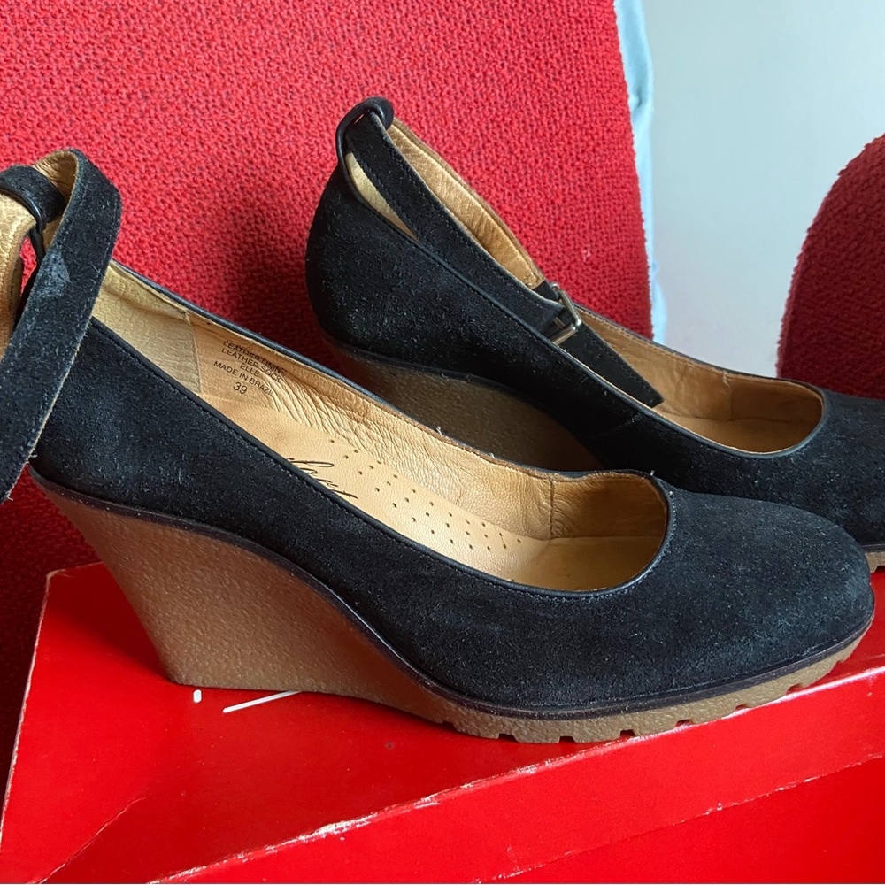 Suede Stylish Black Wedge Heel Women's Shoes